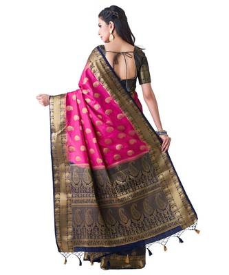 Pink Woven Art Silk Saree With Blouse 3