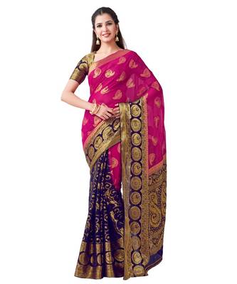 Pink Woven Chiffon Saree With Blouse 1
