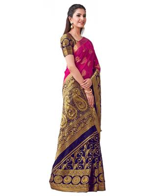Pink Woven Chiffon Saree With Blouse 2