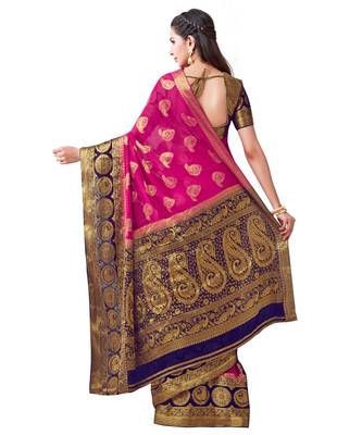 Pink Woven Chiffon Saree With Blouse 3