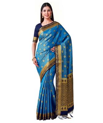 Blue Woven Art Silk Saree With Blouse 1