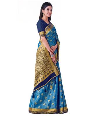 Blue Woven Art Silk Saree With Blouse 2