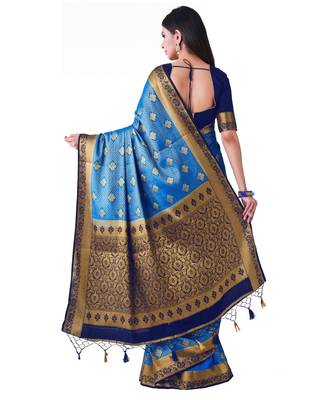 Blue Woven Art Silk Saree With Blouse 3