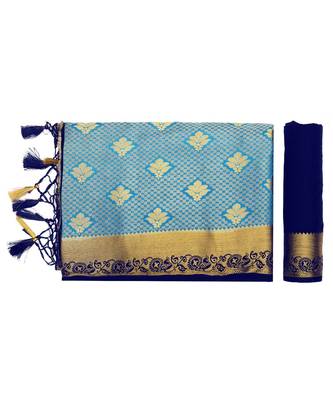 Blue Woven Art Silk Saree With Blouse 5