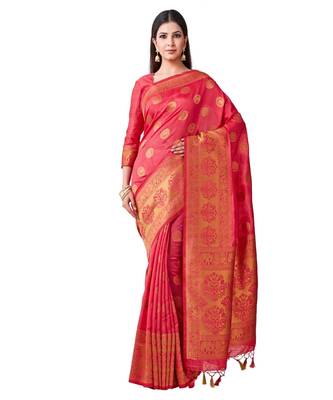 Red Woven Art Silk Saree With Blouse 1