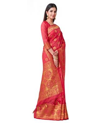 Red Woven Art Silk Saree With Blouse 2