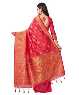 Red Woven Art Silk Saree With Blouse 3