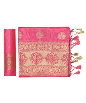 Red Woven Art Silk Saree With Blouse 5