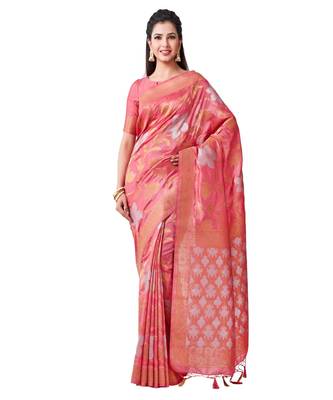Pink Woven Art Silk Saree With Blouse 1