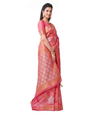 Pink Woven Art Silk Saree With Blouse 2