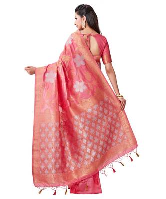 Pink Woven Art Silk Saree With Blouse 3