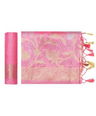 Pink Woven Art Silk Saree With Blouse 5