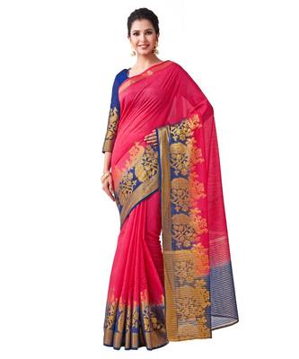 Pink Woven Linen Saree With Blouse 1