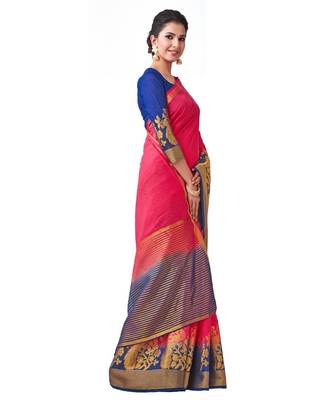 Pink Woven Linen Saree With Blouse 2
