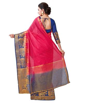 Pink Woven Linen Saree With Blouse 3