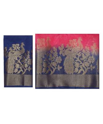 Pink Woven Linen Saree With Blouse 5