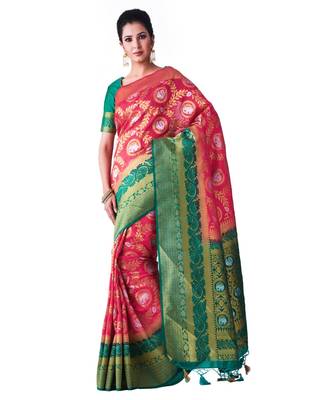 Pink Woven Art Silk Saree With Blouse 1