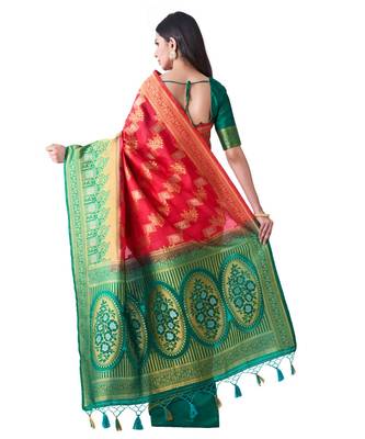 Pink Woven Art Silk Saree With Blouse 3