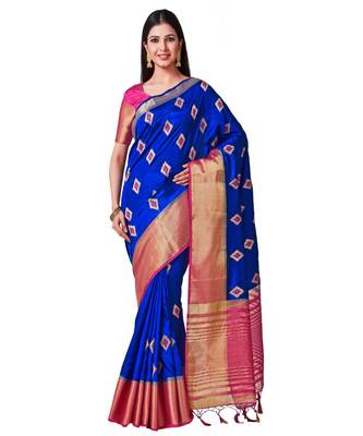 Blue Embroidered Tussar Silk Saree With Blouse 1