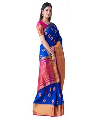 Blue Embroidered Tussar Silk Saree With Blouse 2
