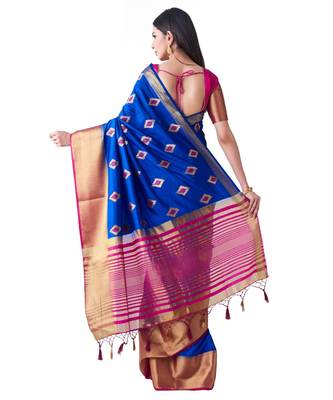Blue Embroidered Tussar Silk Saree With Blouse 3