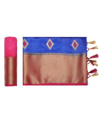 Blue Embroidered Tussar Silk Saree With Blouse 5