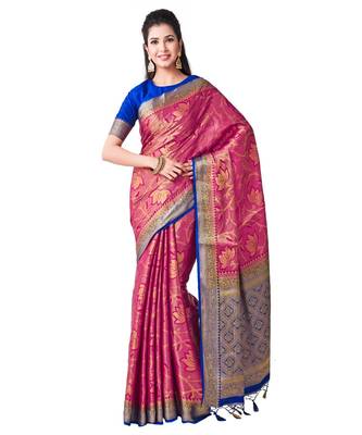 Pink Woven Art Silk Saree With Blouse 1