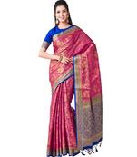 Pink Woven Art Silk Saree With Blouse