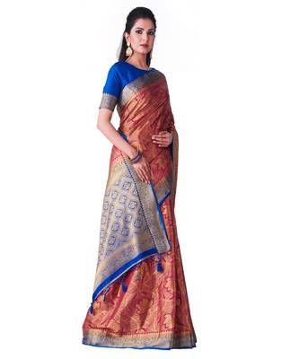 Pink Woven Art Silk Saree With Blouse 2