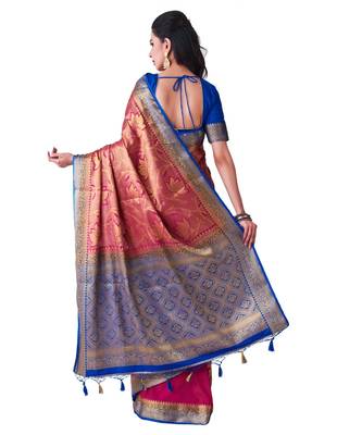Pink Woven Art Silk Saree With Blouse 3