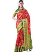 Red Woven Art Silk Saree With Blouse