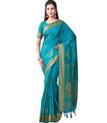 Turquoise Woven Art Silk Saree With Blouse