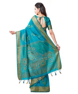 Turquoise Woven Art Silk Saree With Blouse 3