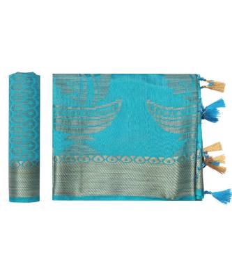 Turquoise Woven Art Silk Saree With Blouse 5