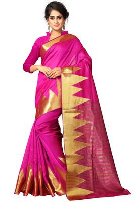 Pink woven cotton saree with blouse 1