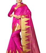 Pink woven cotton saree with blouse