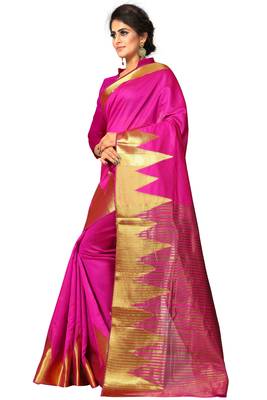 Pink woven cotton saree with blouse 2