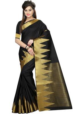 Black woven cotton saree with blouse 1