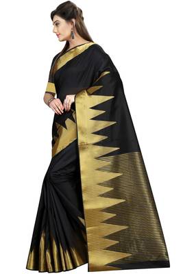 Black woven cotton saree with blouse 2