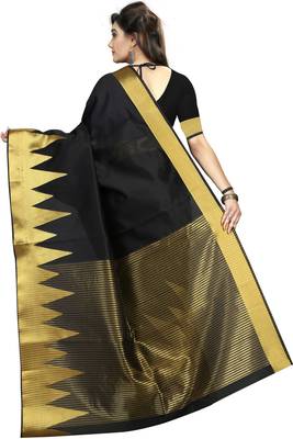 Black woven cotton saree with blouse 3