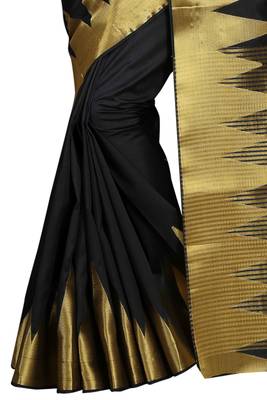 Black woven cotton saree with blouse 4