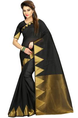 Black woven cotton saree with blouse 1