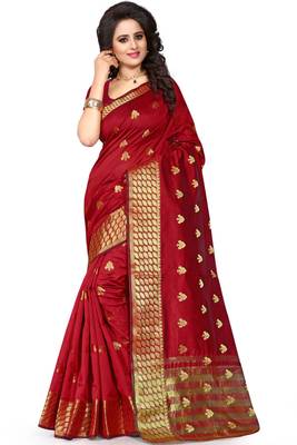 Red woven cotton saree with blouse 1