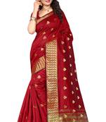 Red woven cotton saree with blouse