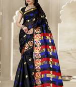 Black woven cotton saree with blouse