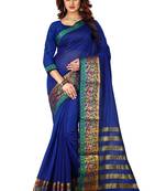 Blue woven cotton silk saree with blouse