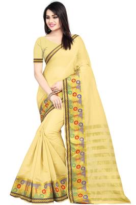 Cream woven cotton silk saree with blouse 1