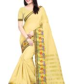 Cream woven cotton silk saree with blouse