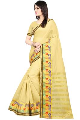 Cream woven cotton silk saree with blouse 2
