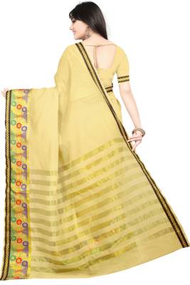 Cream woven cotton silk saree with blouse 3